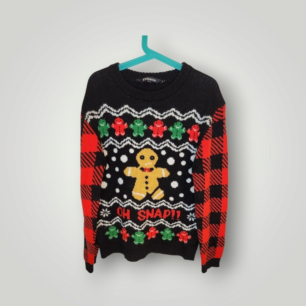 #followme Ugly Christmas Sweaters for Boys Black and Red Christmas Sweater
